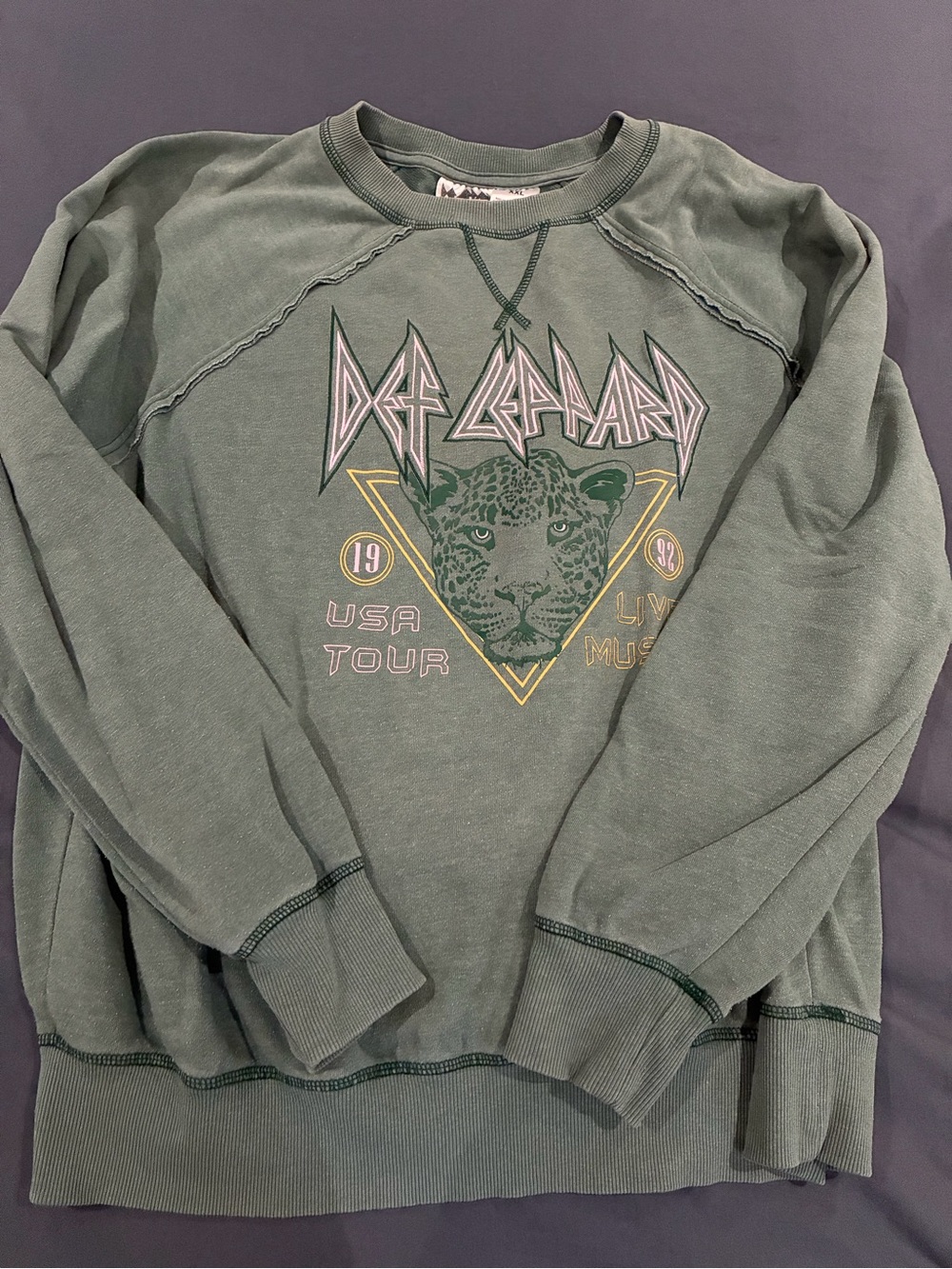 Green Crewneck Sweatshirt - Band Tour Style - Def Leppard